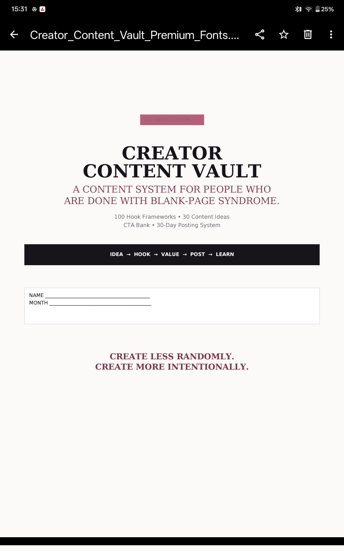 The Creator Content Vault 100 Hooks + 30 Content Ideas + CTA Bank + 30-Day Posting System