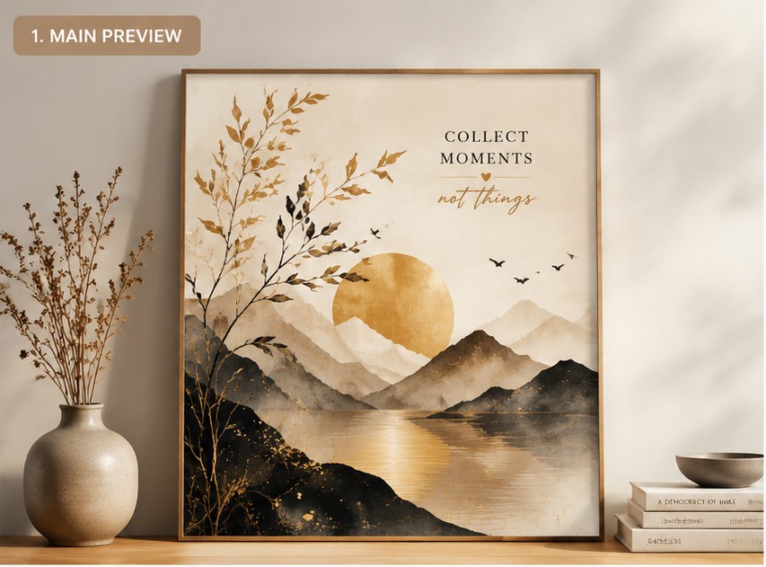 Minimalist Mountain Landscape Wall Art | Neutral Nature Printable Poster