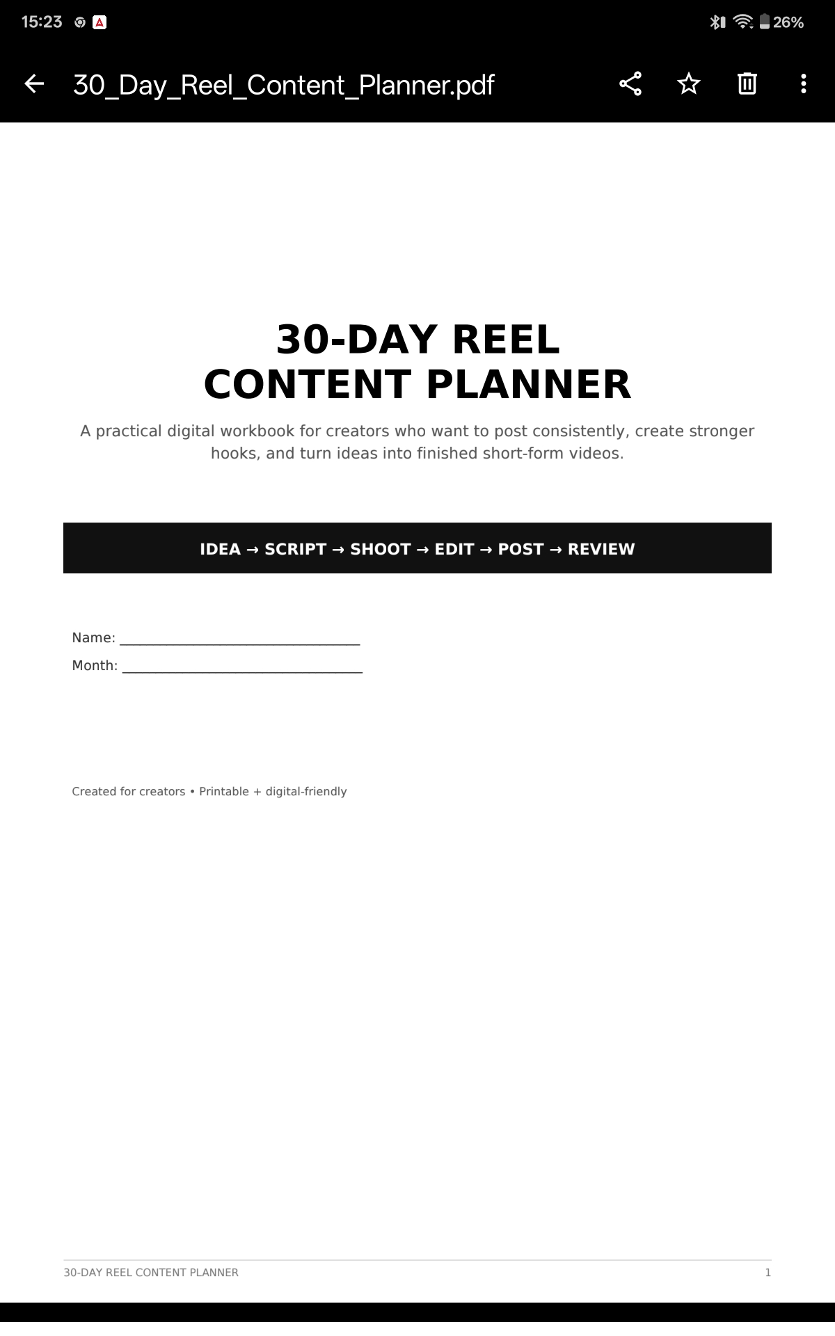 30-Day Reel Content Planner