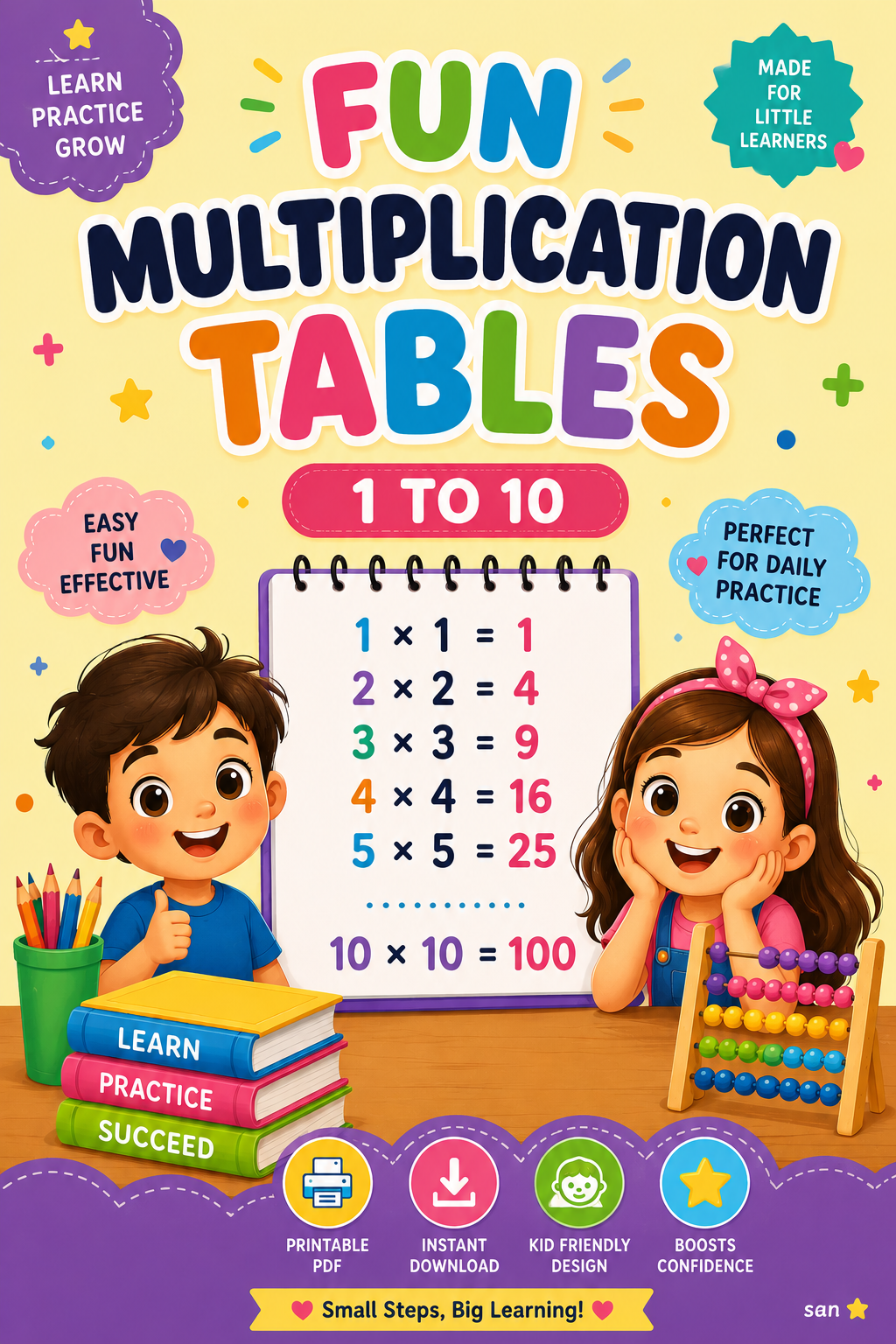 Fun Multiplication Tables 1–10 Printable PDF for Kids