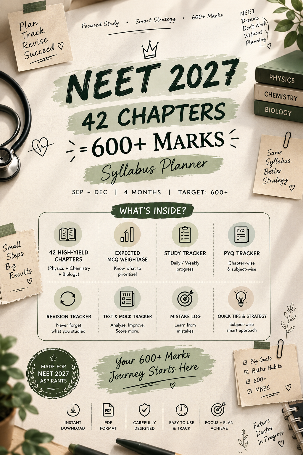 NEET 2027 โ 42 Chapters = 600+ Marks ๐ฏ
